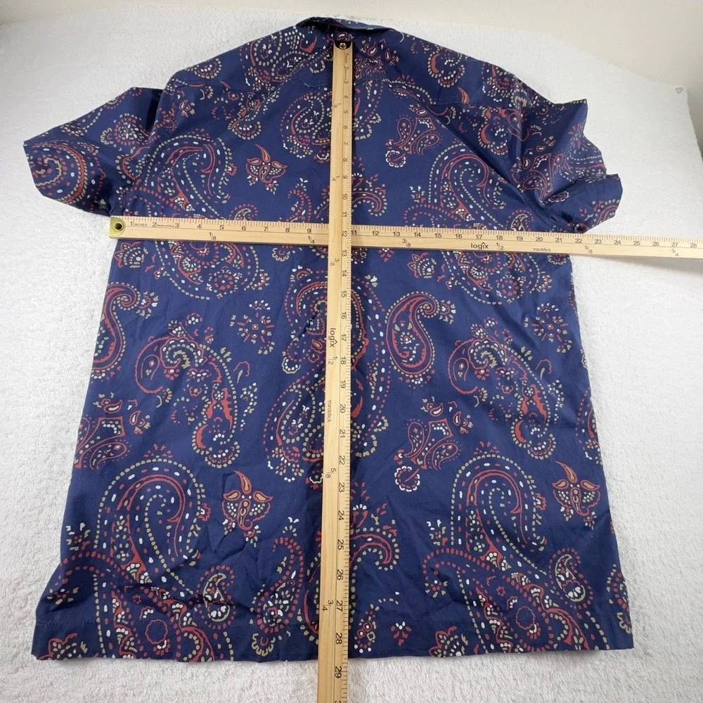 J Crew Button Up Shirt Men's‎ S Blue Paisley Short Sleeve Cotton Organic